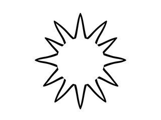 A simple, stylized black outline of a star shape, radiating outwards, on a white background.