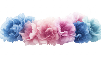 A beautiful arrangement of soft. pastel-colored peonies in shades of pink and blue. delicate petals against a clean white background. perfect for spring-themed designs or floral decorations