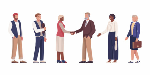 Obraz premium Diverse group of business professionals shaking hands and standing together in a modern office setting