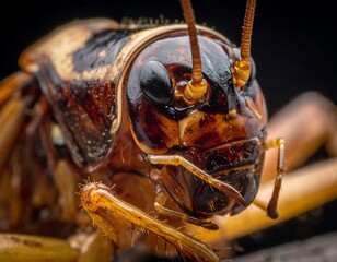 Close-up of a grasshopper's head