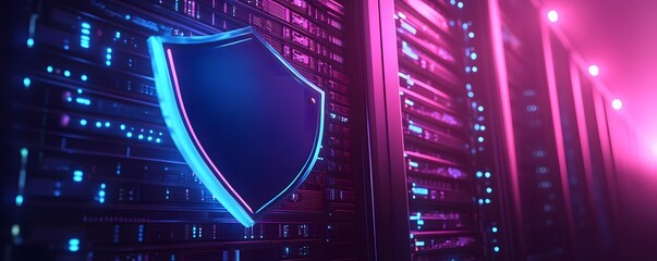 Digital security concept with neon elements.