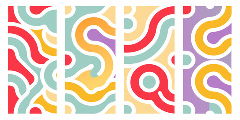 Abstract colorful organic shapes and curves in a playful modern pattern design