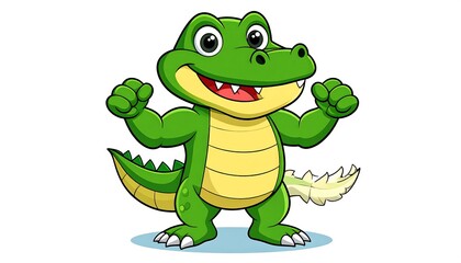 Fototapeta premium Cartoon crocodile, happy, muscular pose