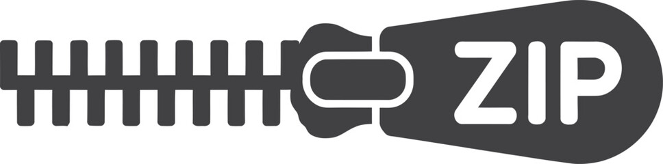 Black and white graphic of a zipper with the word zip on the pull tab