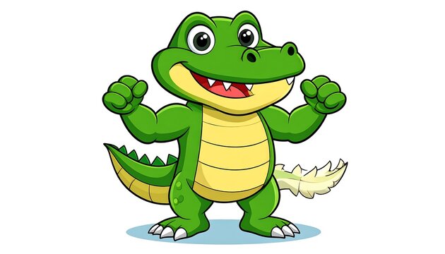 Cartoon crocodile, happy, muscular pose