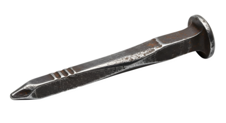 Old iron nail isolated on transparent background, a vintage fastener with a rustic charm, a symbol of craftsmanship, history, and the enduring power of metal