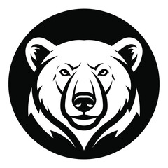 Bold white bear head emblem inside a black circle for strength and nature themes silhouette