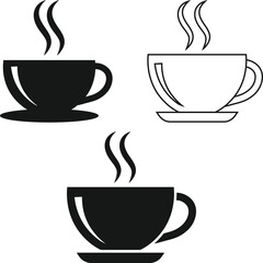 Coffee Cup Icons Steaming Silhouette in Black and White Background