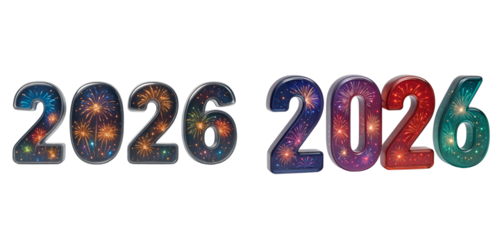 Set of numbers: Numbers 2026 on a transparent background. New Year. Celebration. Future.
