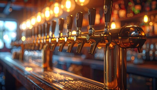 Brass beer taps on a bar