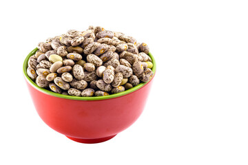 carioca bean seeds, brazilian beans, seeds on white background, isolated copyspace