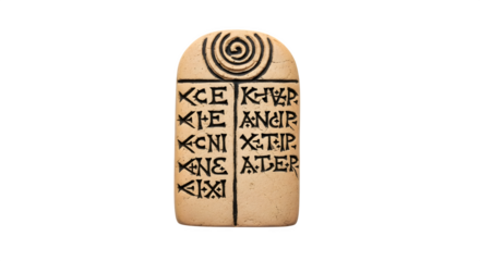 Ancient phaistos disc replica, isolated on transparent background, showcasing the mysterious symbols and undeciphered script, a relic of minoan civilization