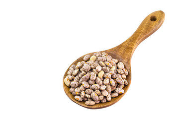 carioca bean seeds, brazilian beans, seeds on white background, isolated copyspace
