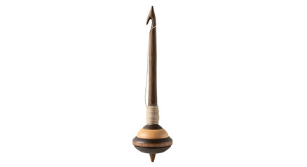 Antique spindle isolated on transparent background, a tool used for spinning thread or yarn, typically consisting of a stick or rod with a disc