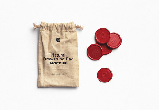 Drawstring Bag with Wax Seals Mockup