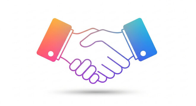 Colorful handshake icon symbolizing agreement, partnership, and collaboration in a modern and vibrant design