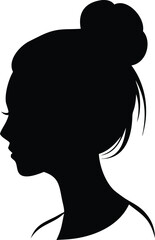 woman with messy bun hair vector silhouette 