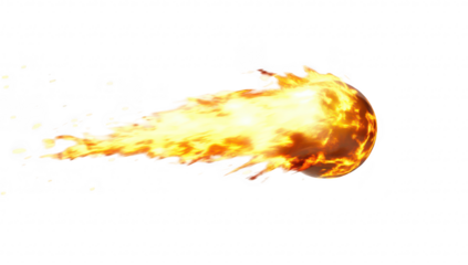 A and dynamic fireball streaking through the air. leaving a trail of sparks and flames. set against a minimalist background. ideal for action or energy-themed visuals