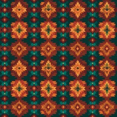 Seamless Aztec inspired textile pattern, orange, turquoise, red, repeating geometric shapes, high-resolution, popular in US and Latin America design patterns seamless fabric pattern, textile 