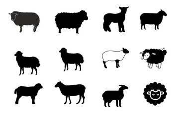 Collection of black sheep silhouettes in various poses and styles