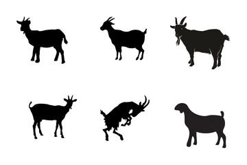 Collection of black goat silhouettes in various poses