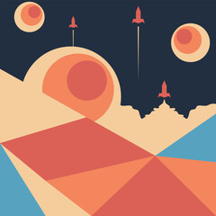 Cosmic Journey Through Planets Illustration, Futuristic Space Exploration Artwork