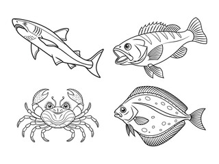 coloring page line art the fish black vector bundle