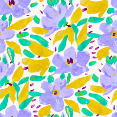 Seamless pattern with bright spring flowers. Digital painting.