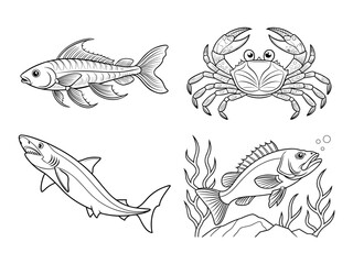coloring page line art the fish black vector bundle