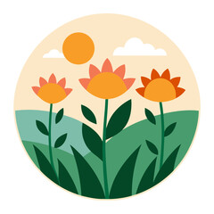 Fototapeta premium Blooming Meadow Flowers with Sunrise Vector