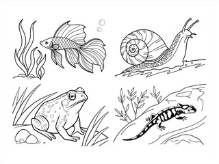 coloring page line art the fish black vector bundle