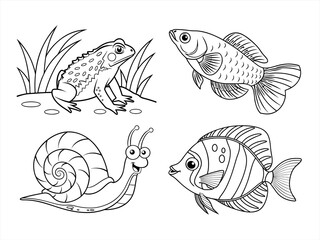 coloring page line art the fish black vector bundle