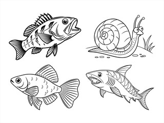 coloring page line art the fish black vector bundle
