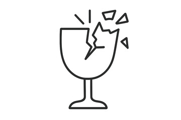 Broken glass linear icon. Fragile packaging symbol. Shattered wineglass outline sign. Handle with care warning. Damaged, cracked glassware pictogram for web and graphic design.
