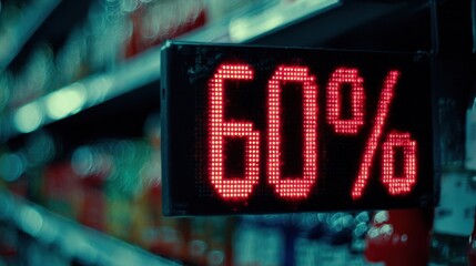 Medium shot of a digital price label glowing brightly with updated sale information the background shelves softly blurred to emphasize the dynamic electronic tag.