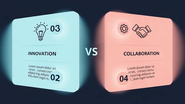 Innovation vs Collaboration Infographic with Icons and Text versus