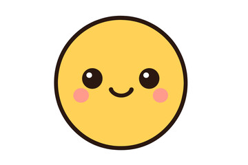 Fototapeta premium Cute kawaii emoticon with a gentle smile. Vector emoji icon for positive emotions. Happy smiling face character. Simple flat design cartoon illustration graphic element.