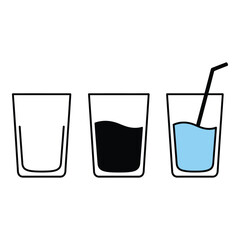 Three glasses depicting different states empty drink beverage and water with straw silhouette