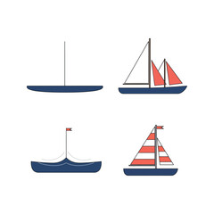 Step by step illustration showing the creation of a sailboat from hull to final colorful design