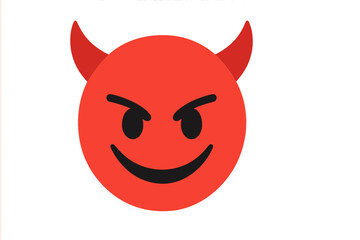 Fototapeta premium Devil emoji vector icon. Diabolical red face with horns. Evil smiley character. Mischievous emoticon. Satanic symbol for bad behavior, sin or temptation. Isolated cartoon.