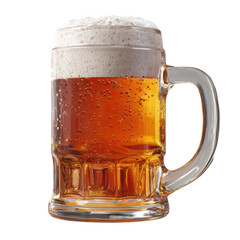Frothy amber beverage in clear glass mug isolated on a transparent background beer