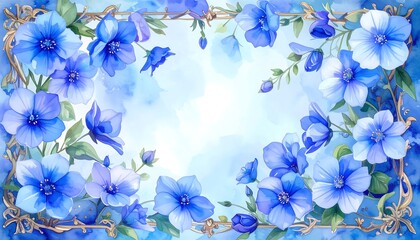 Delicate floral frame in shades of blue