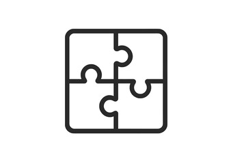 Puzzle solution icon, problem solving concept, matching pieces, ultra minimal vector graphic with thick stroke, seamless connection, teamwork symbol, isolated design