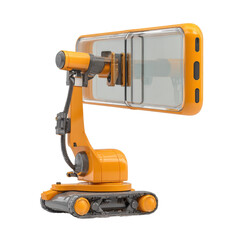 Fototapeta premium Innovative orange robotic device with a transparent screen designed for various tasks in modern environments