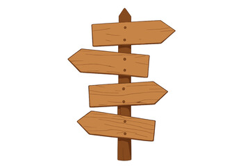 Wooden direction signposts pointing towards four directions North east west south vector illustration design with natural wood texture and blank navigation arrows for travel concept