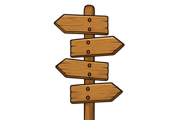Wooden direction signposts pointing to four directions north east west south, rustic wooden arrow signs, vintage signpost vector illustration, travel navigation concept, blank wood pointers