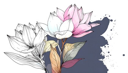 Delicate floral illustration with magnolia blossoms