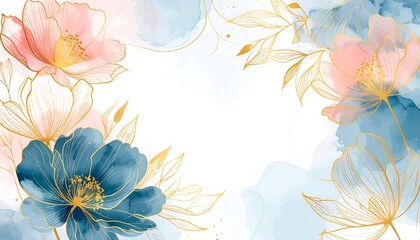 Delicate floral frame with soft watercolor background