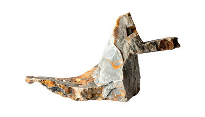 Fototapeta premium Jagged rock formation, with textured grey, orange, and brown patches