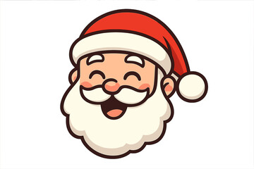 Happy laughing Santa Claus face icon. Jolly Saint Nicholas head mascot. Vector cartoon illustration for Christmas holiday design. Cheerful character symbol for winter fun.